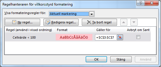 En regel har hittats