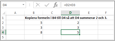 Resultat av inklistring av formel