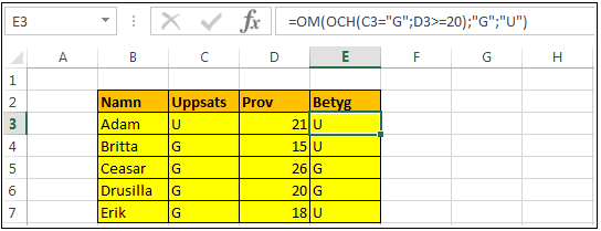 Logisk operator (Funktion_Om03.xlsx)