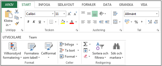 Fliken Start (eng. Home) i menyn