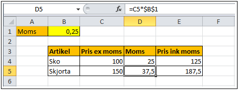 Absolut referens (ExReferenser_02.xlsx)
