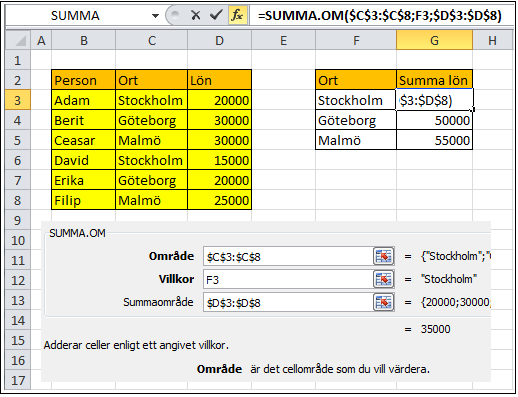 Inställning av summering (SummaOm.xlsx)