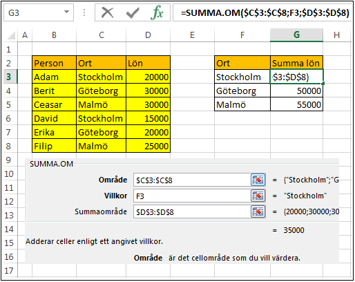 Inställning av summering (SummaOm.xlsx)